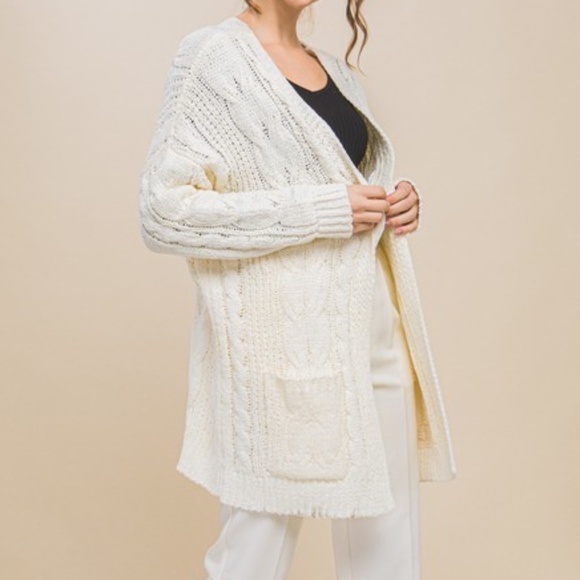 Cozy Chenille Pockets Open Front Loose Fit Cardigan - Picture 9 of 12